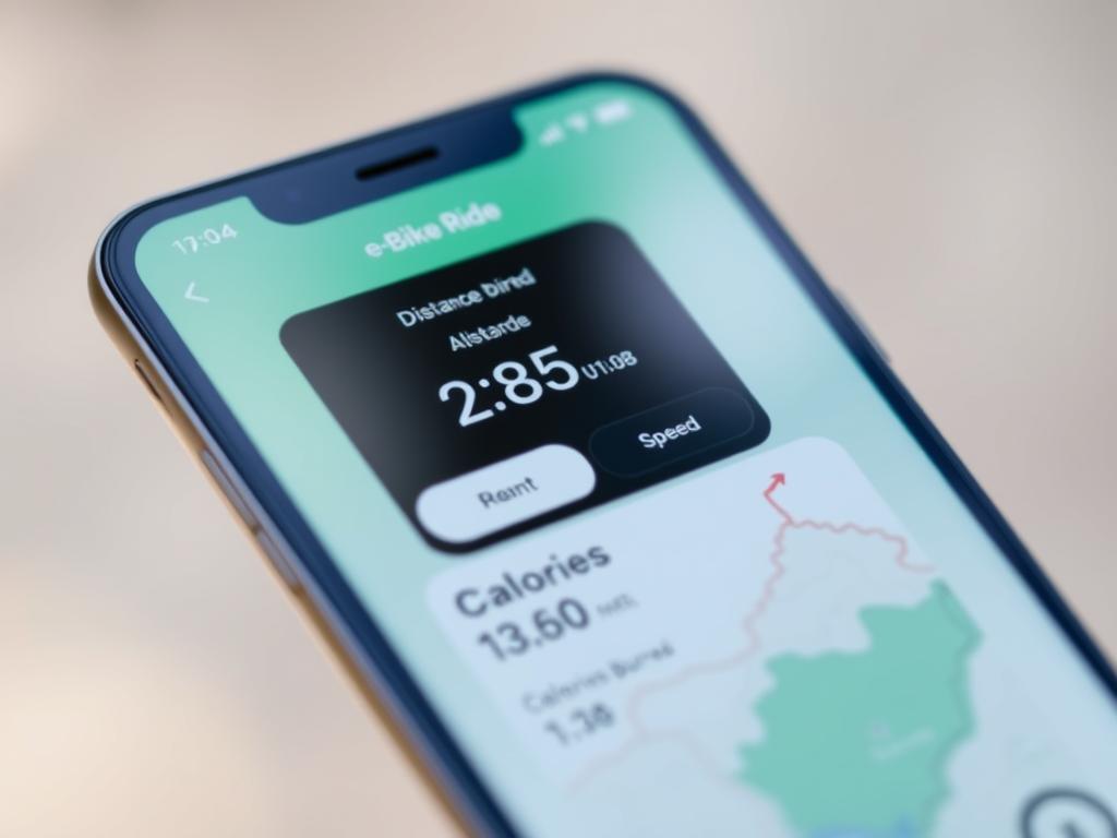Smartphone showing fitness tracking app for e-biking weight loss