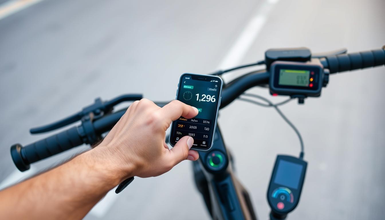 Person monitoring calorie burn while e-biking for weight loss