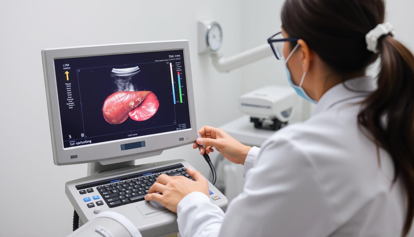 Exame de ultrassonografia abdominal para diagnóstico de gordura no fígado