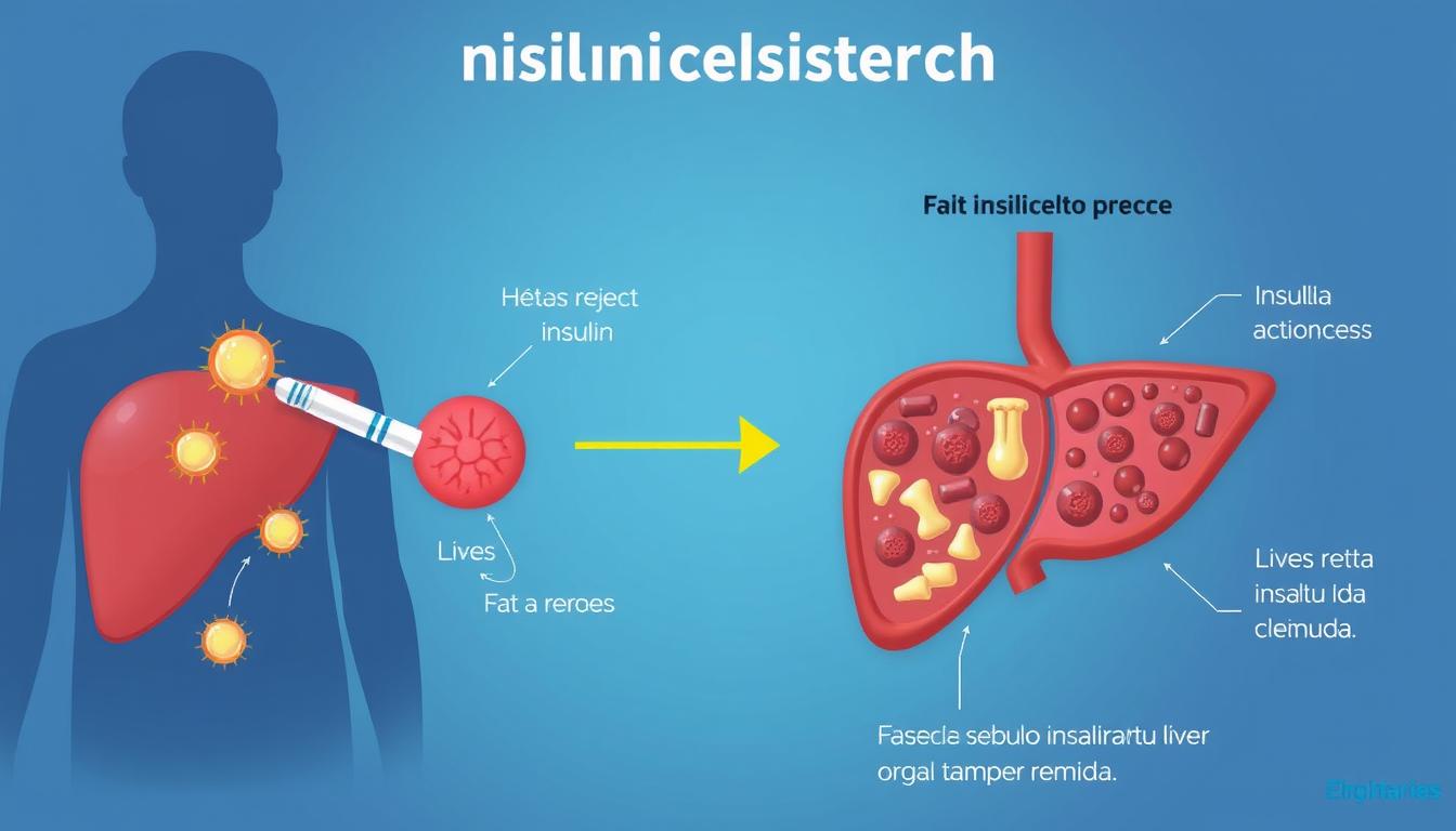 Ilustração mostrando a relação entre resistência à insulina e gordura no fígado