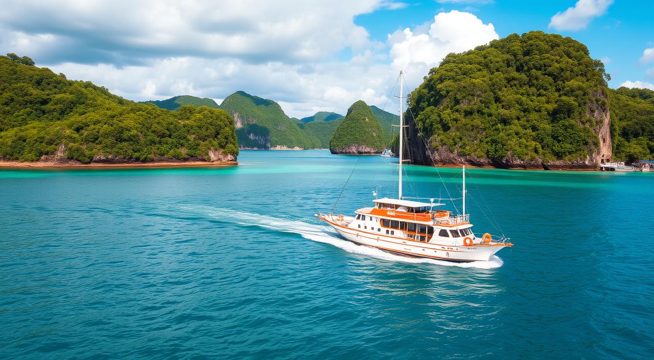 Imagem de um barco navegando pelas ilhas de Angra dos Reis