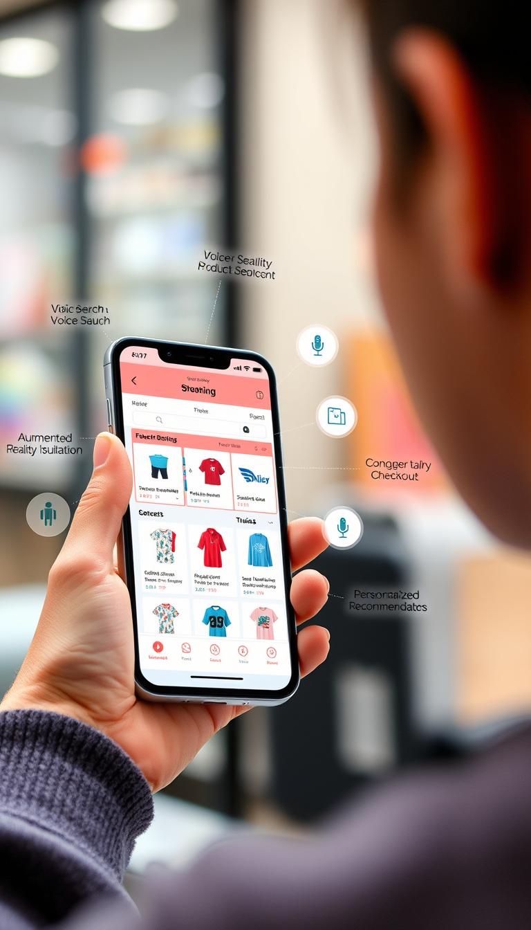 Person shopping on smartphone with mobile-optimized e-commerce interface in 2025