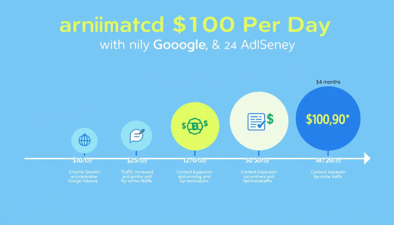 Timeline showing progression to $100 per day with AdSense