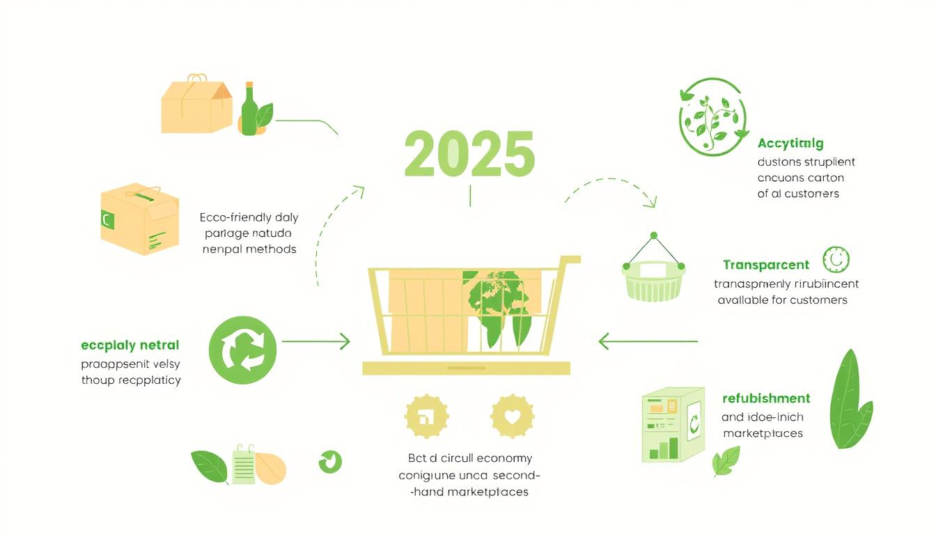Sustainable e-commerce practices including eco-friendly packaging and transparent supply chain in 2025