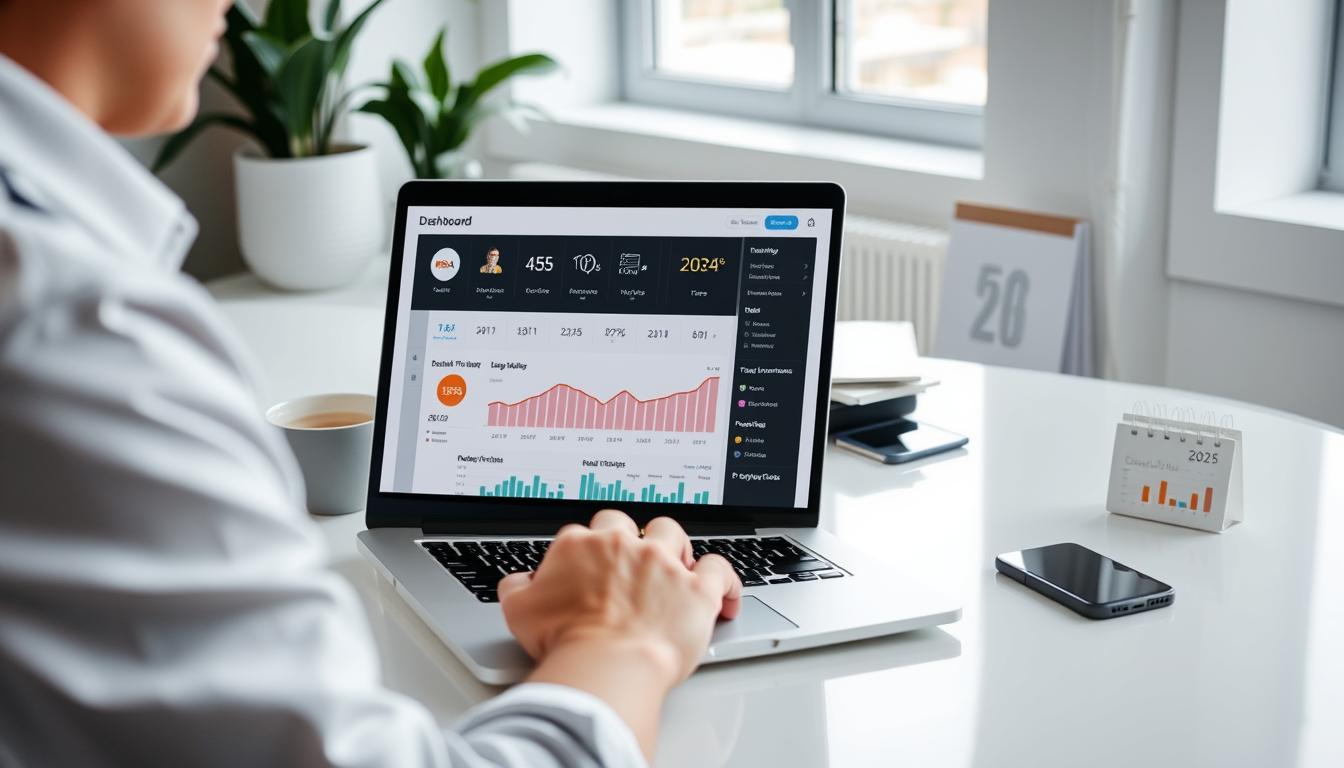 Person making money on Blogger in 2025 with laptop and income charts