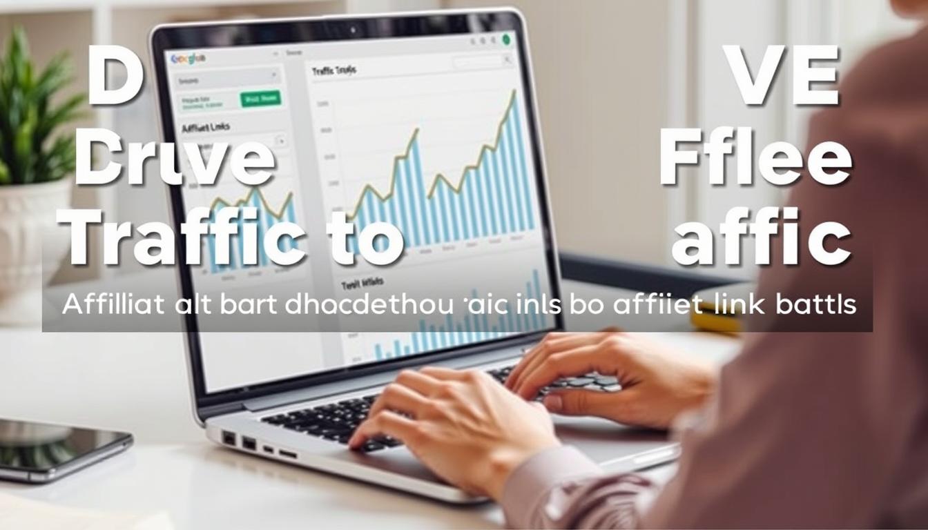 Person working on laptop with analytics showing increasing traffic to affiliate links