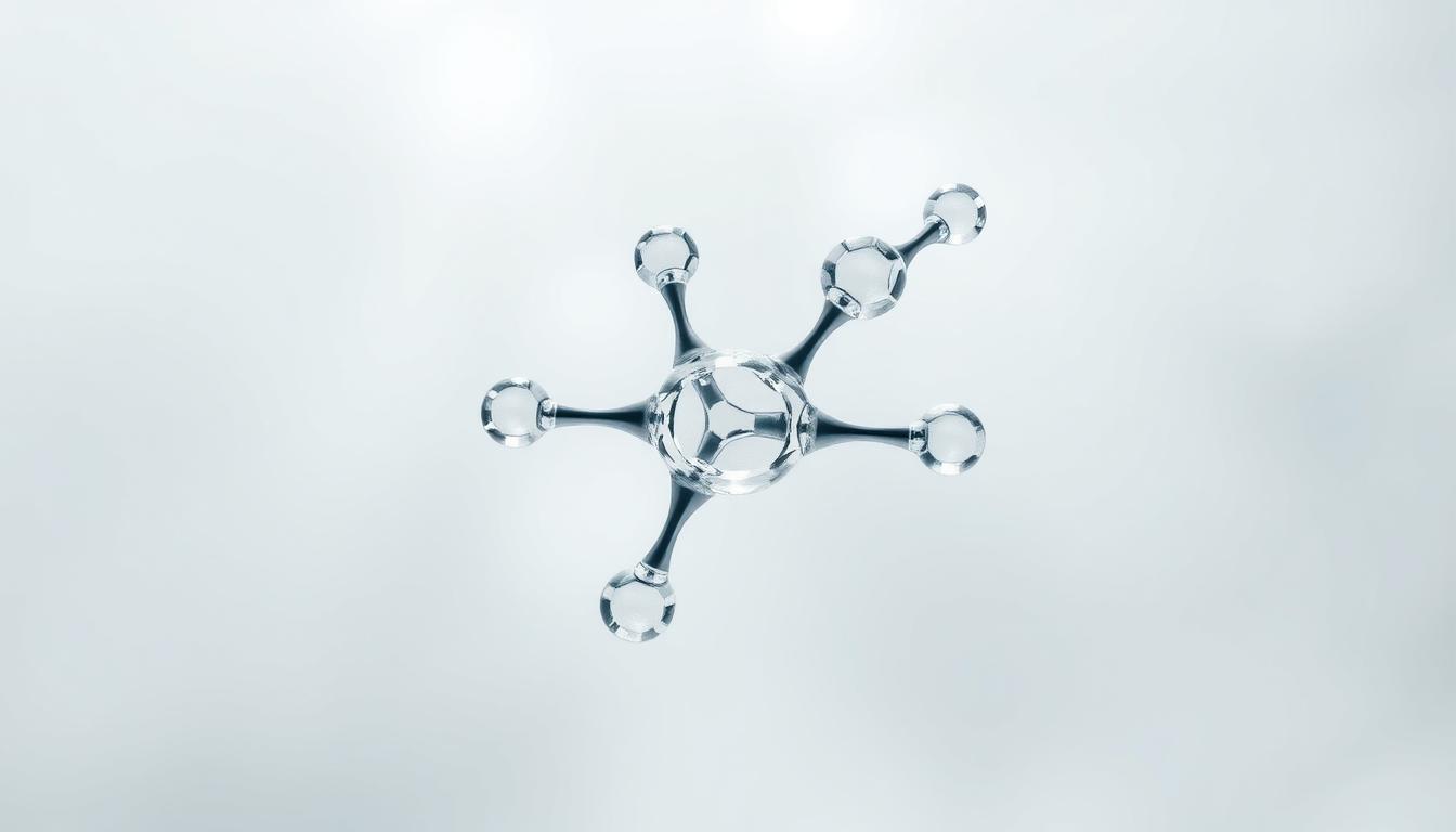 A detailed, high-resolution image showcasing the molecular structure of glycerin, a key skincare ingredient. The foreground features a clear, three-dimensional model of the glycerin molecule, with its chemical bonds and atomic structure meticulously rendered. The middle ground shows a soft, diffused background that evokes a sense of scientific study and exploration. The lighting is subtle and directional, casting gentle shadows that highlight the contours of the molecule. The overall mood is one of clinical precision and visual elegance, reflecting the importance of glycerin as a humectant in skincare formulations.