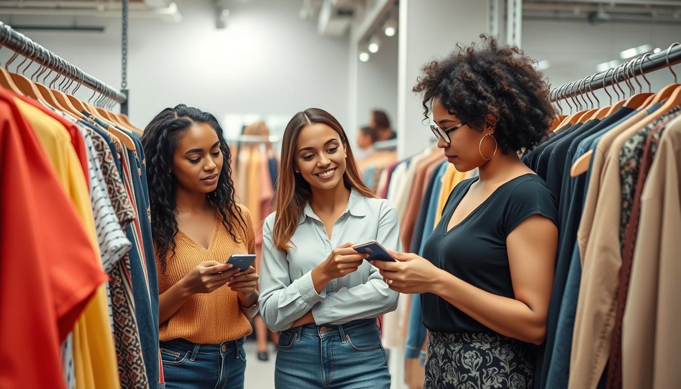 Women browsing through a curated vintage clothing store as part of 2024 US women lifestyle trends in sustainable fashion