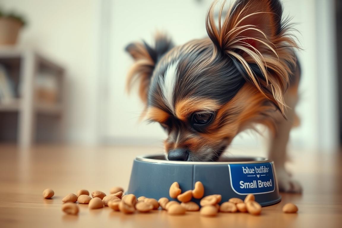 Small breed dog with appropriately sized Blue Buffalo kibble