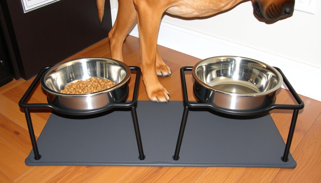 Proper feeding setup for a Rhodesian Ridgeback with elevated bowls