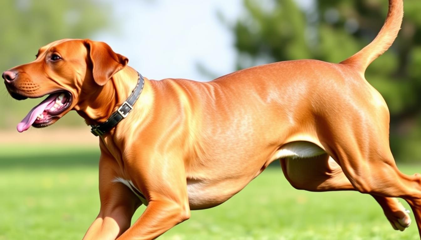 Healthy, athletic Rhodesian Ridgeback in peak condition due to proper nutrition