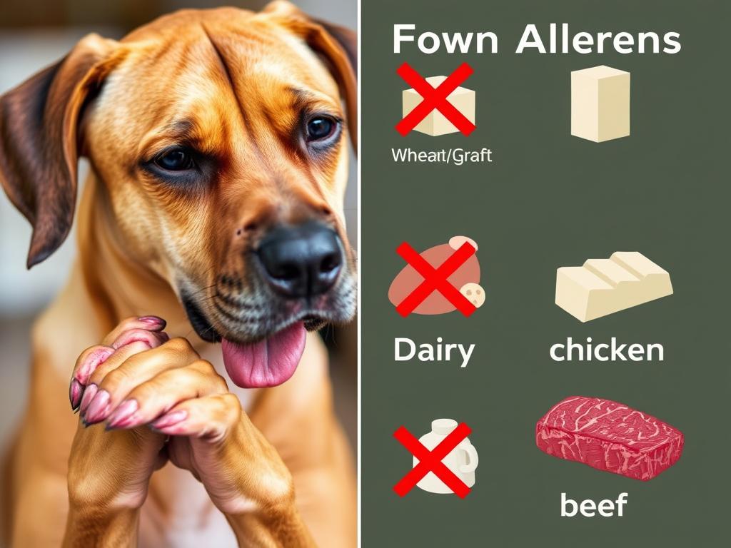 Rhodesian Ridgeback with allergic symptoms and common food allergens to avoid