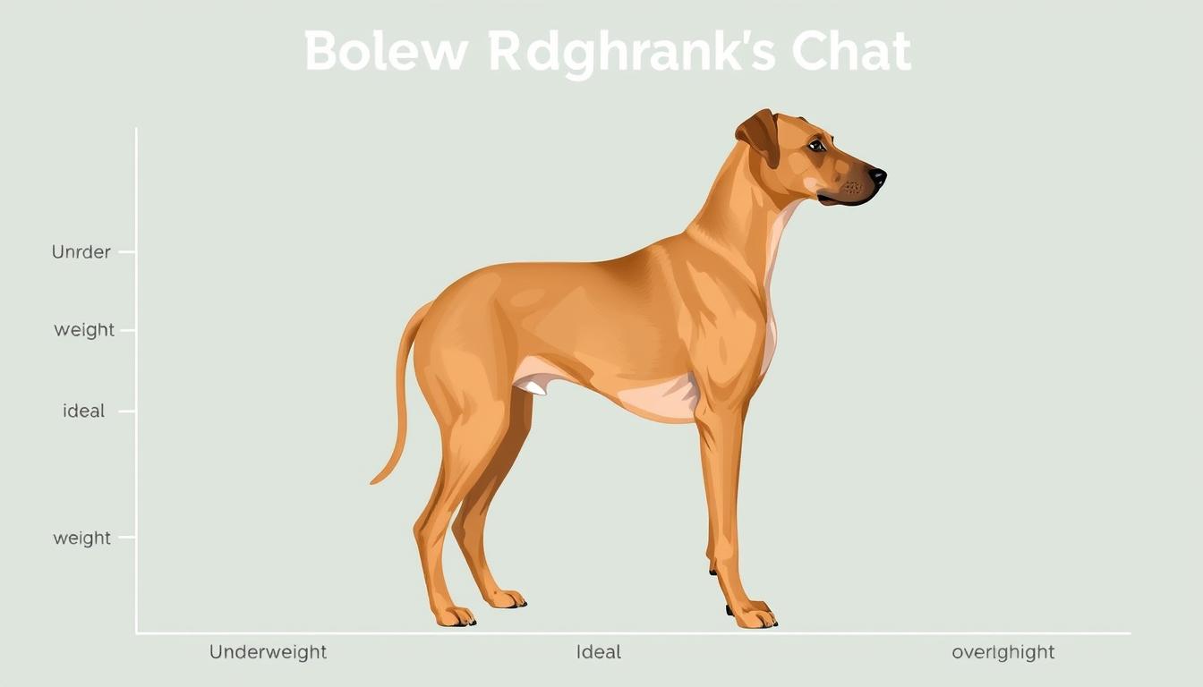Body condition chart for Rhodesian Ridgebacks showing ideal weight vs. underweight and overweight