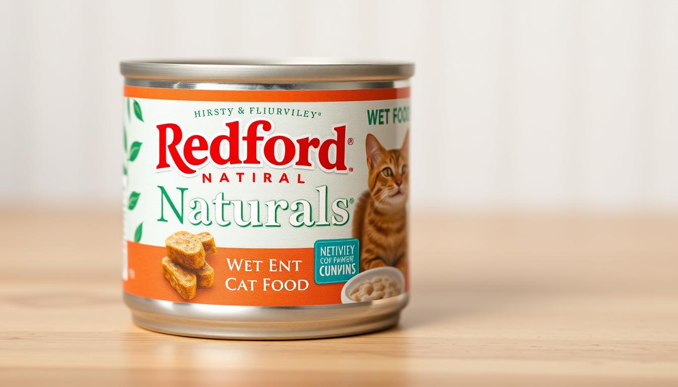 Generate an image of a can of Redford Naturals wet cat food.