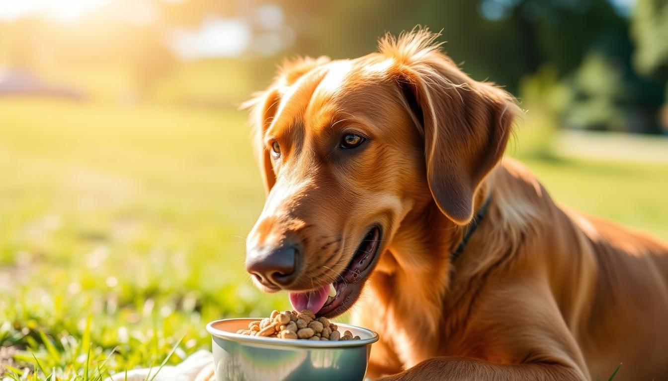 Image of a Chesapeake Bay Retriever enjoying a healthy supplement