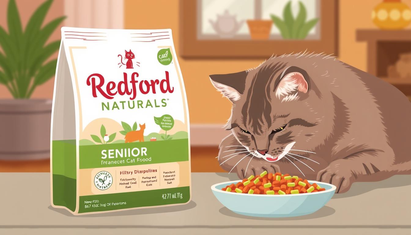 Image of Redford Naturals Senior Cat Food or a senior cat eating comfortably.