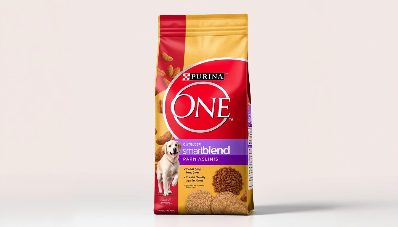 Generate an image of Purina One SmartBlend dog food packaging
