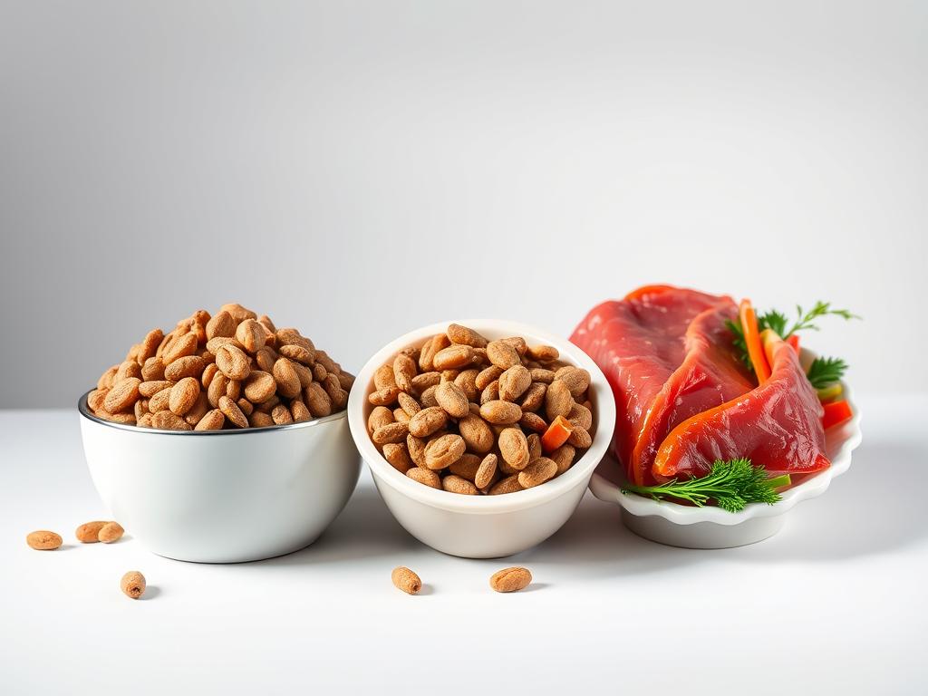 Different types of dog food for Portuguese Water Dogs including kibble, wet food, and raw diet options