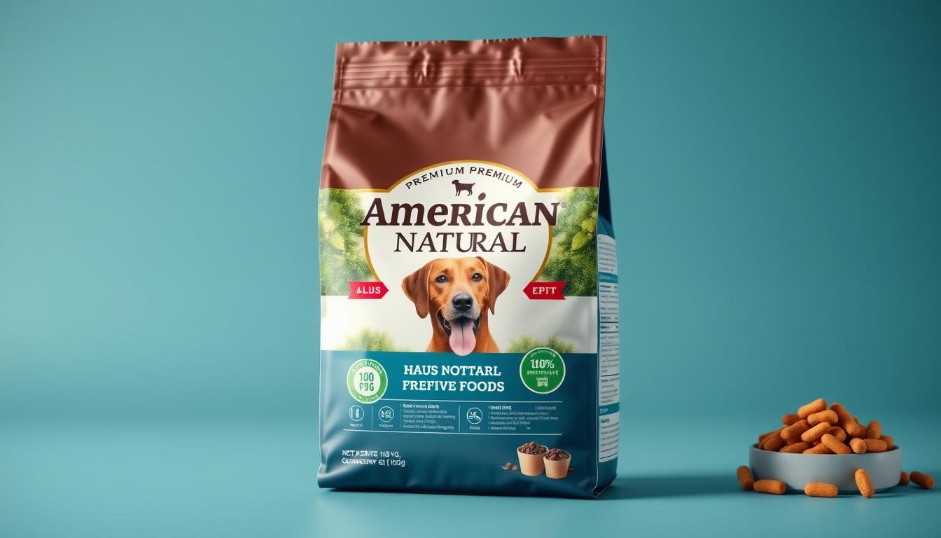 Generate an image of American Natural Premium dog food packaging