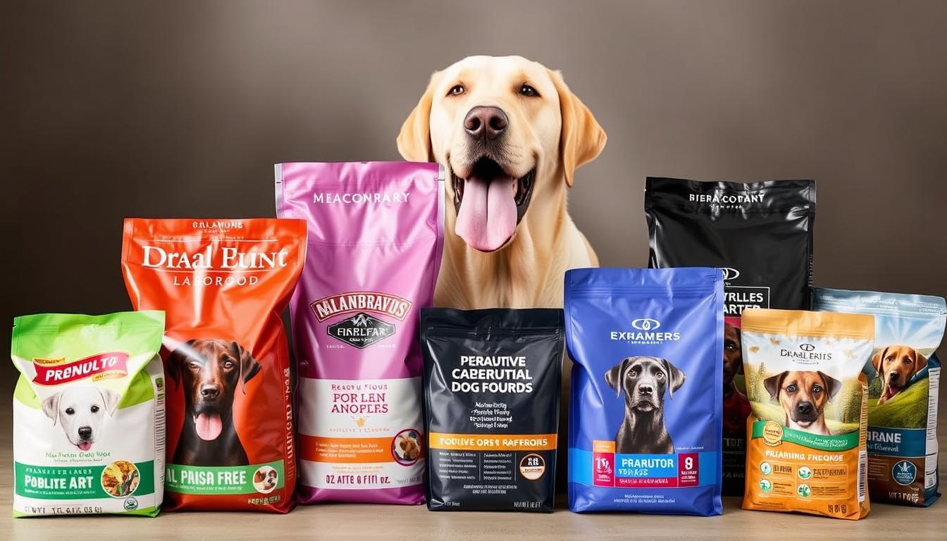 Image of various high-quality dog food brands for Labradors