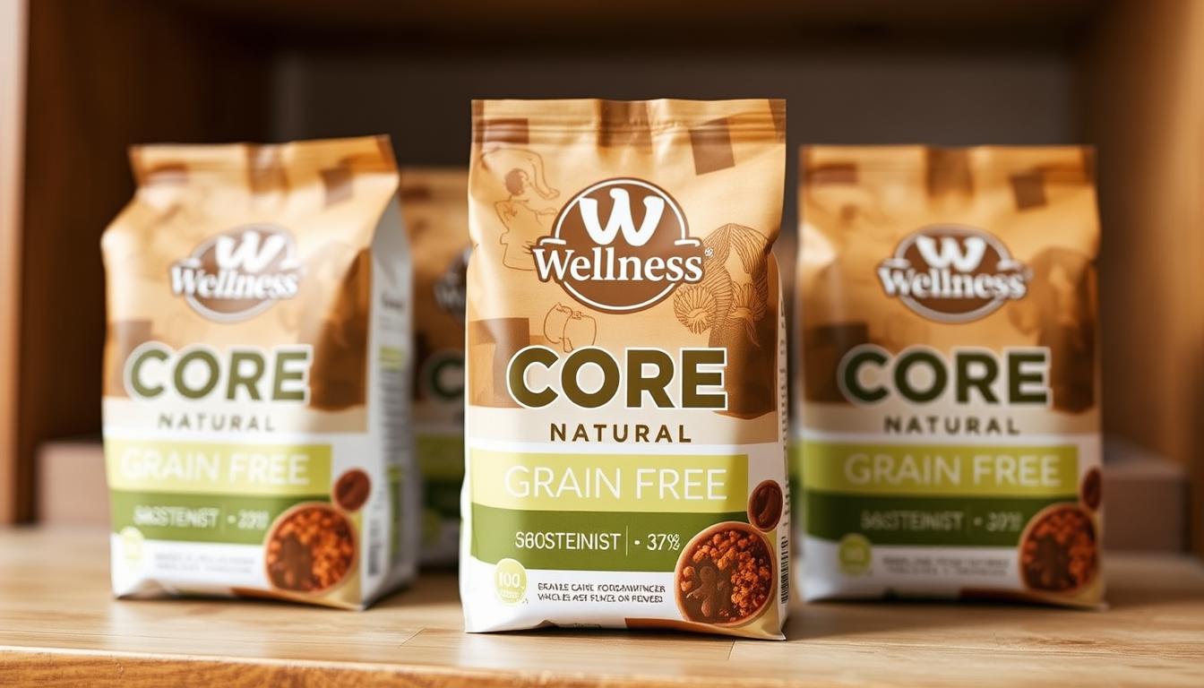 Generate an image of Wellness Core Natural Grain Free dog food packaging