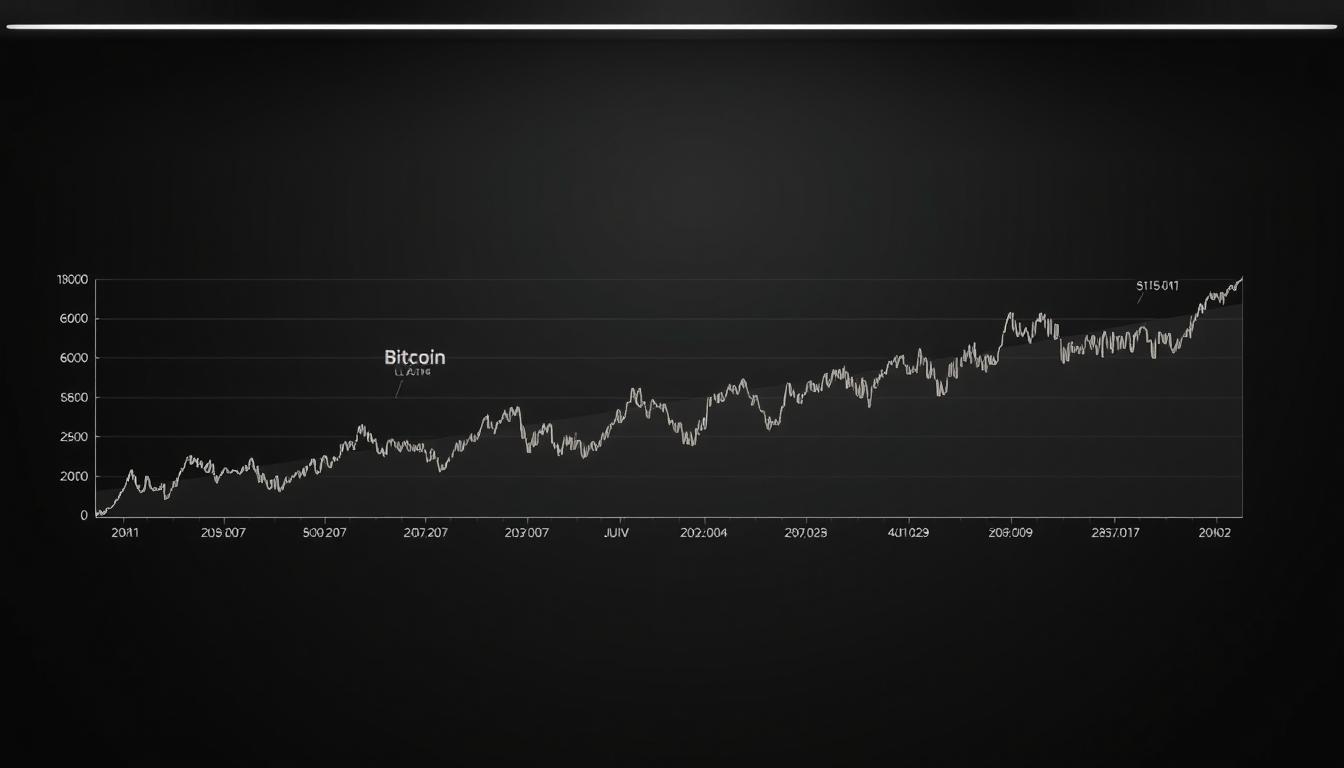 A stunning and informative &quot;bitcoin all time chart&quot; depicting the historical evolution of Bitcoin's value over time. The chart is presented against a backdrop of a sleek, modern financial setting, with a clean and minimalist aesthetic. The foreground features a meticulously rendered line graph, displaying Bitcoin's price fluctuations with crisp precision, capturing the currency's dramatic rises and falls. The middle ground showcases key milestones and events that have shaped Bitcoin's journey, illustrated through subtle, data-driven infographic elements. The background sets the scene with a subtly textured, monochromatic palette, evoking a sense of timelessness and stability. The overall composition conveys a harmonious balance between the technical and the aesthetic, providing a visually captivating representation of Bitcoin's remarkable story.