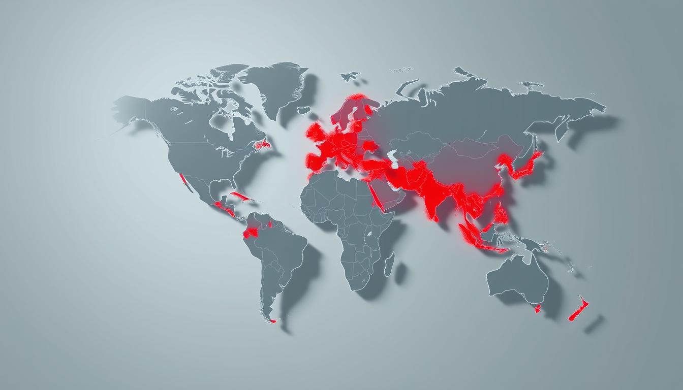 Global outage map showing X app downtime regions