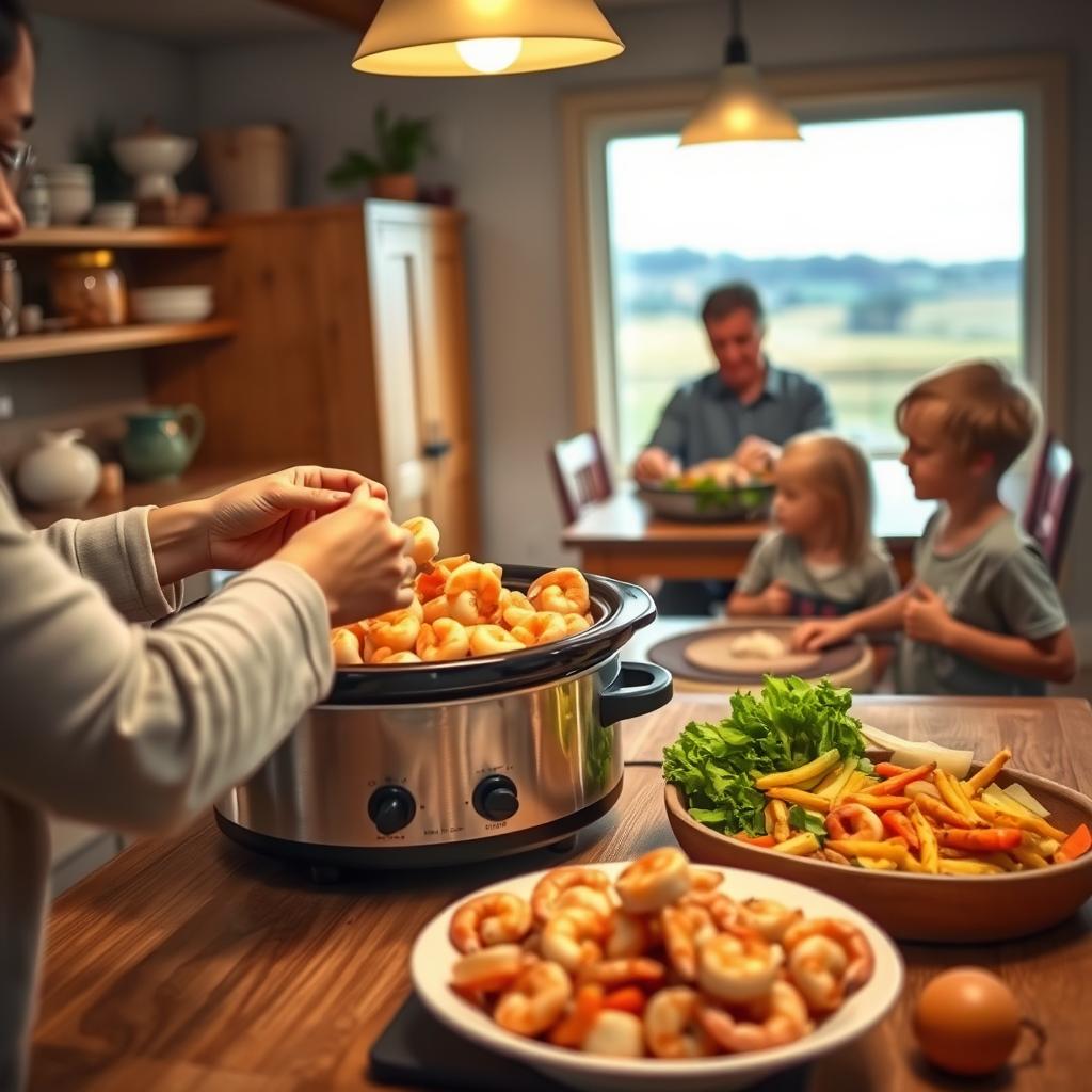 Slow Cooker Shrimp Family Meal Preparation