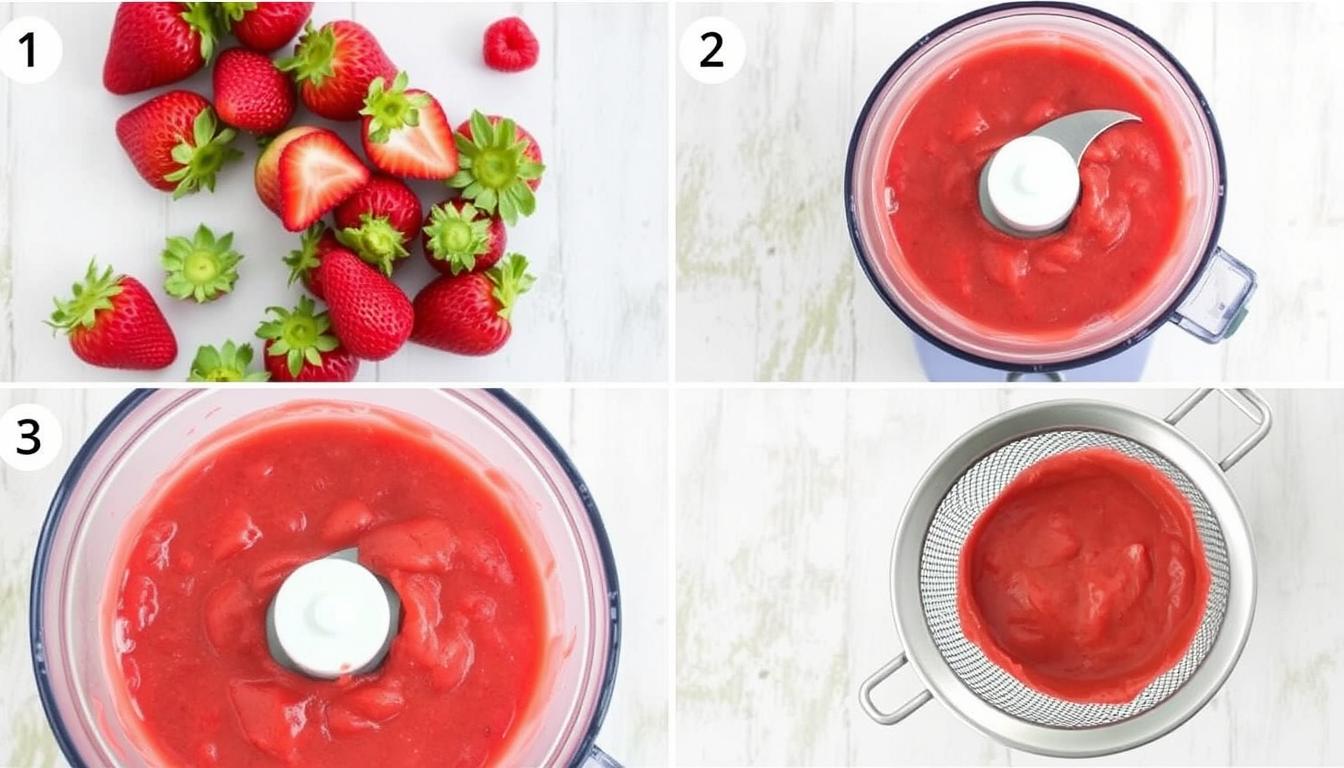 Step-by-step process of making strawberry puree