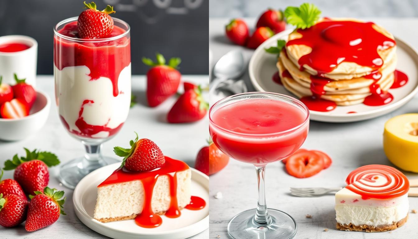 Various dishes made with strawberry puree