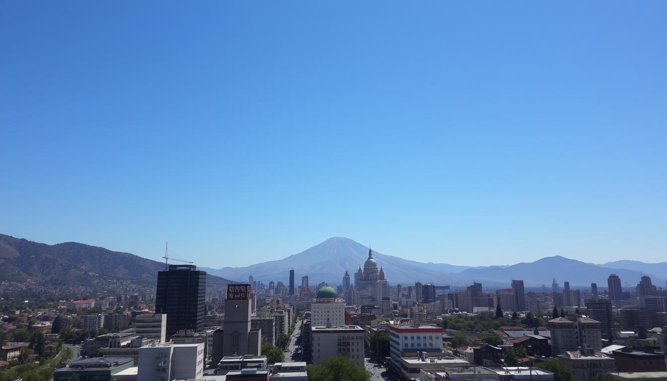 Ein Bild von Santiago de Chile mit dem Cerro San Cristóbal im Hintergrund