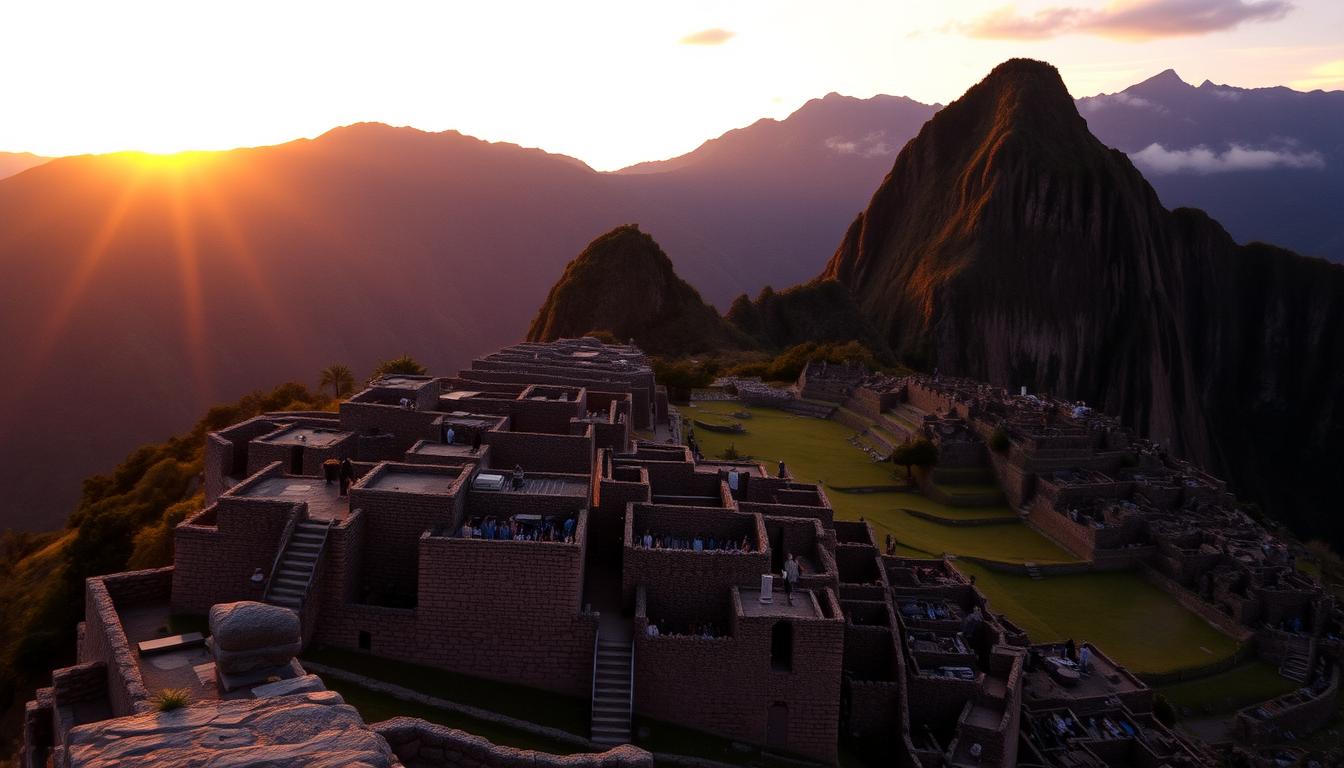 Bild der Festung Sacsayhuamán bei Sonnenuntergang