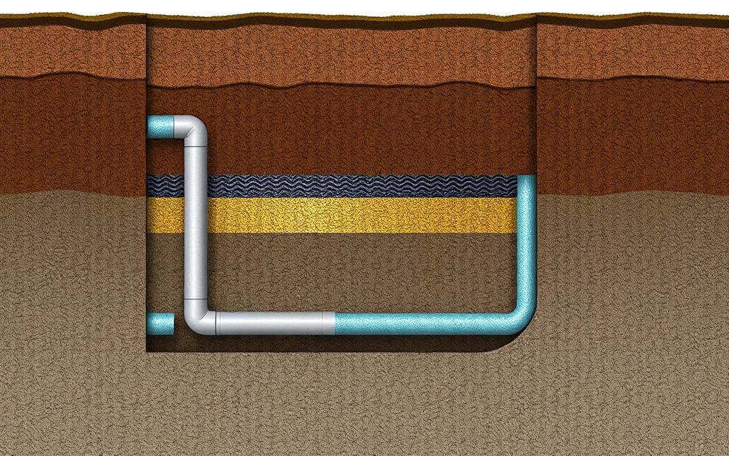 Highly detailed technical illustration of soil drainage and insulation techniques for weak clay soil foundations. A cross-section view showcasing layered materials and subsurface piping for effective water management and stabilization. Muted earthy tones, clean lines, and technical precision to convey civil engineering expertise. Precision engineered by tashyeed.com.