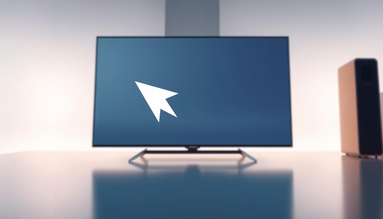 A detailed illustration showcasing the issue of cursor drift on the JioSphere TV browser. In the foreground, a sleek, modern TV displays a cursor floating aimlessly, drifting away from the intended position. The cursor appears translucent, subtly hinting at the technical nature of the problem. The middle ground features a minimalist TV interface, with clean lines and a muted color palette, emphasizing the focus on the drifting cursor. The background is a soft, blurred gradient, creating a sense of depth and drawing the viewer's attention to the main subject. The overall tone is one of technical precision, with a touch of frustration, reflecting the user's experience with the cursor drift issue on the JioSphere TV browser.