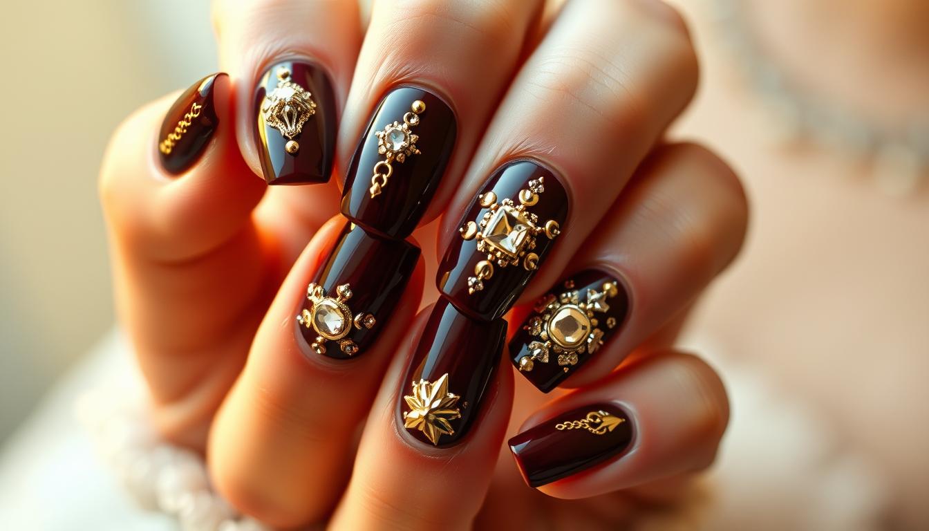 DIY baddie nails with embellishments