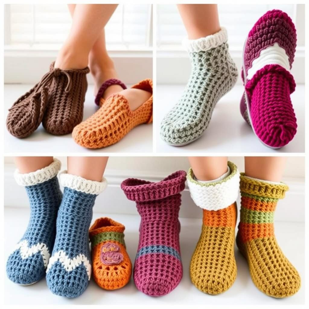 Collection of crochet slipper and sock patterns for adults
