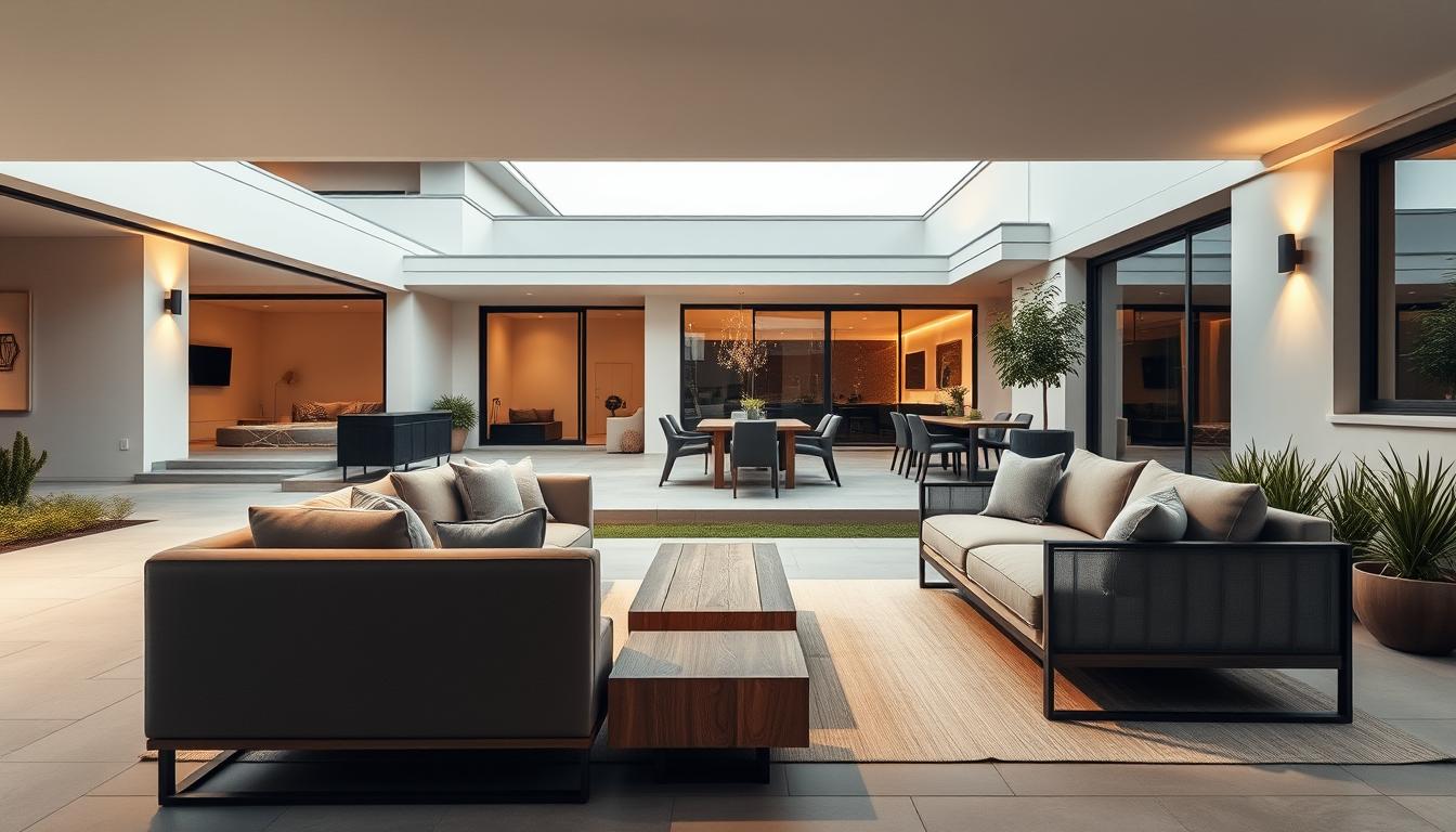 desain eksterior rumah dengan furnitur outdoor