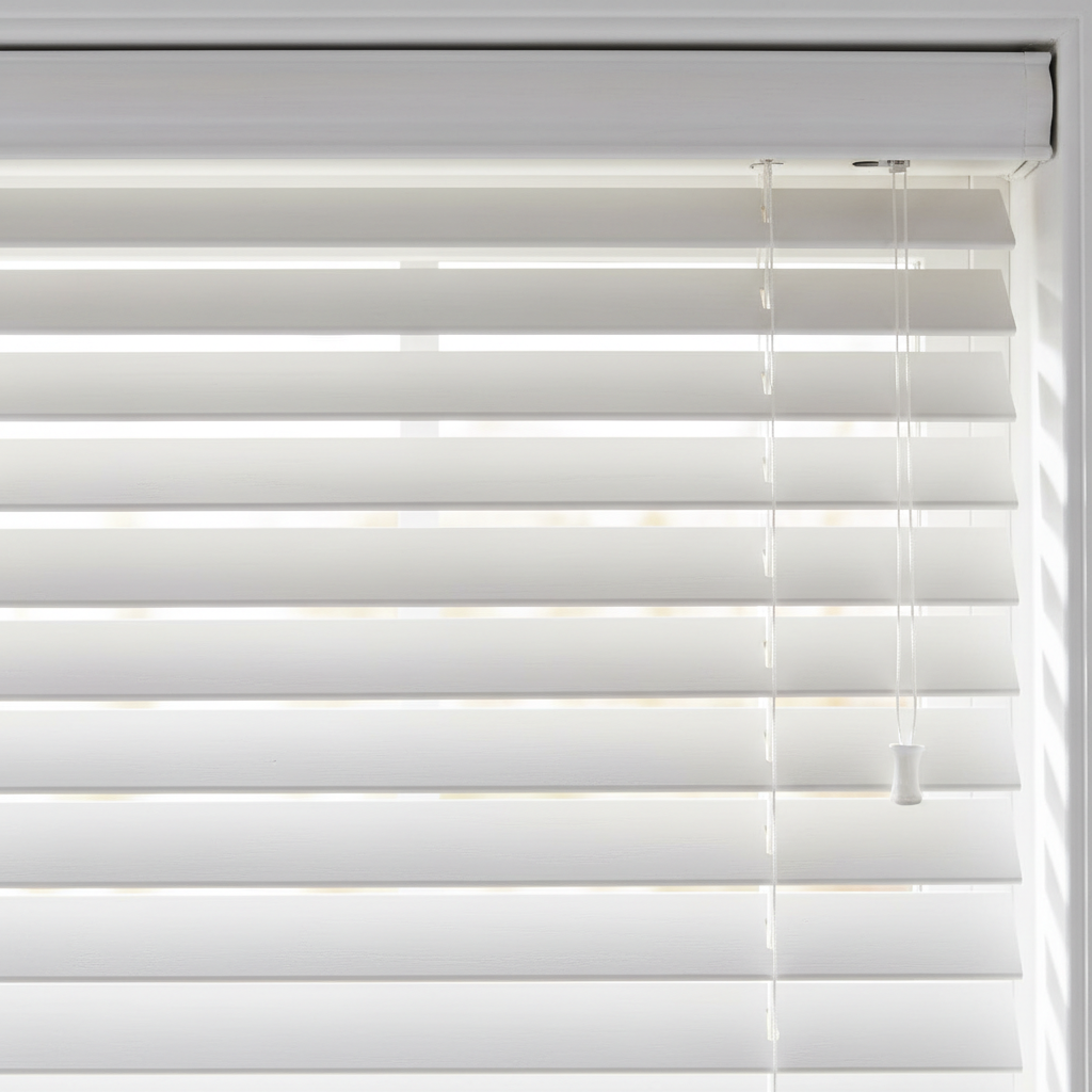 Żaluzje drewniane w kolorze białym