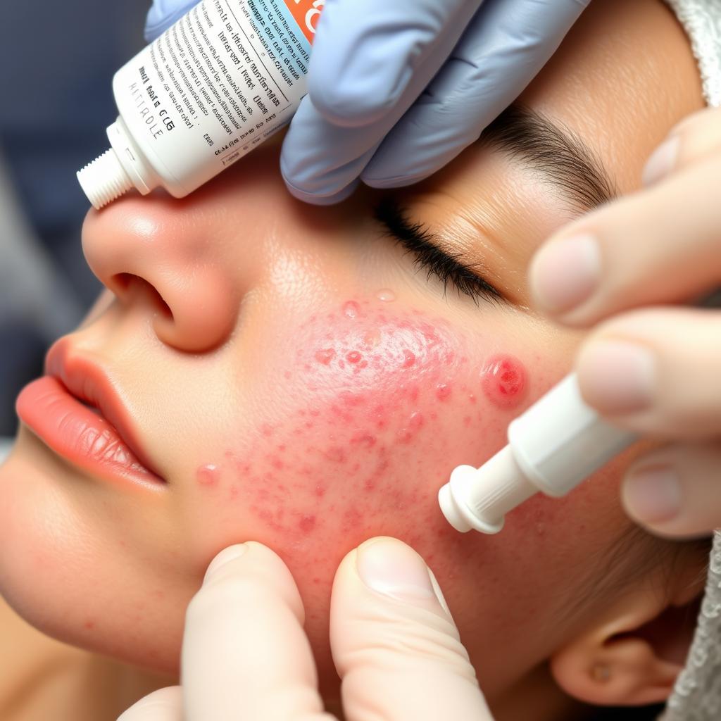 Tratamento de acne severa com aplicação de pomada medicamentosa