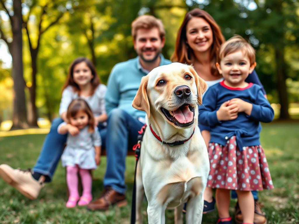 A friendly Labrador Retriever staying close to its family, showcasing why Labs are among the most loyal dog breeds