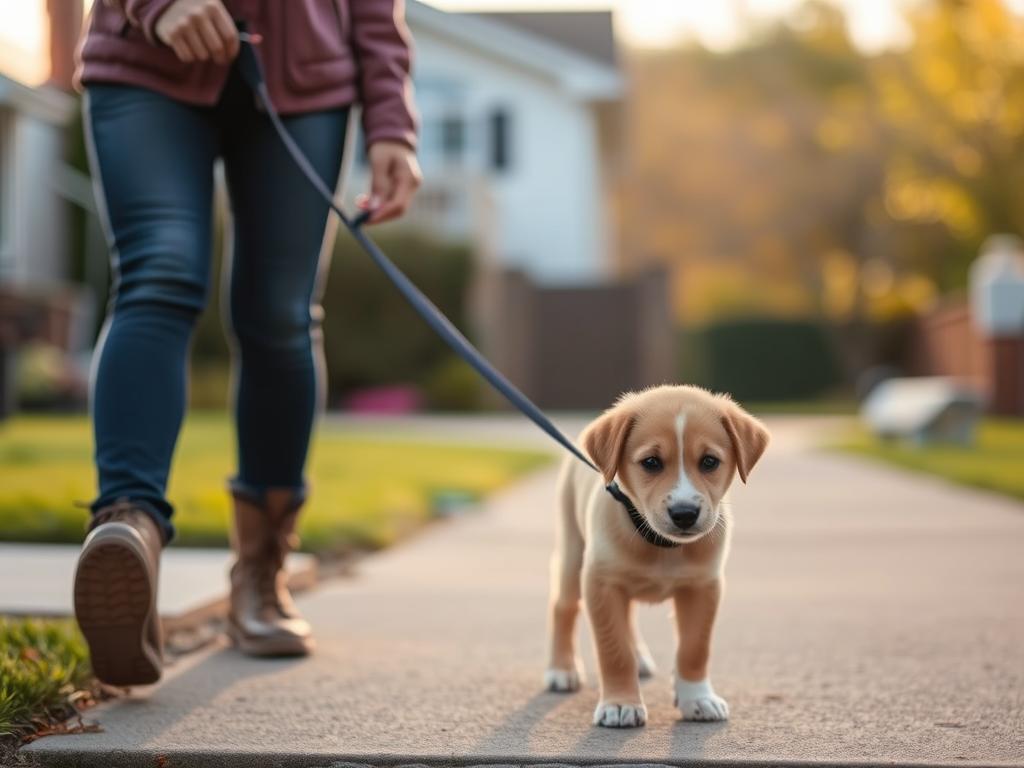 Owner taking puppy outside for a scheduled potty break
