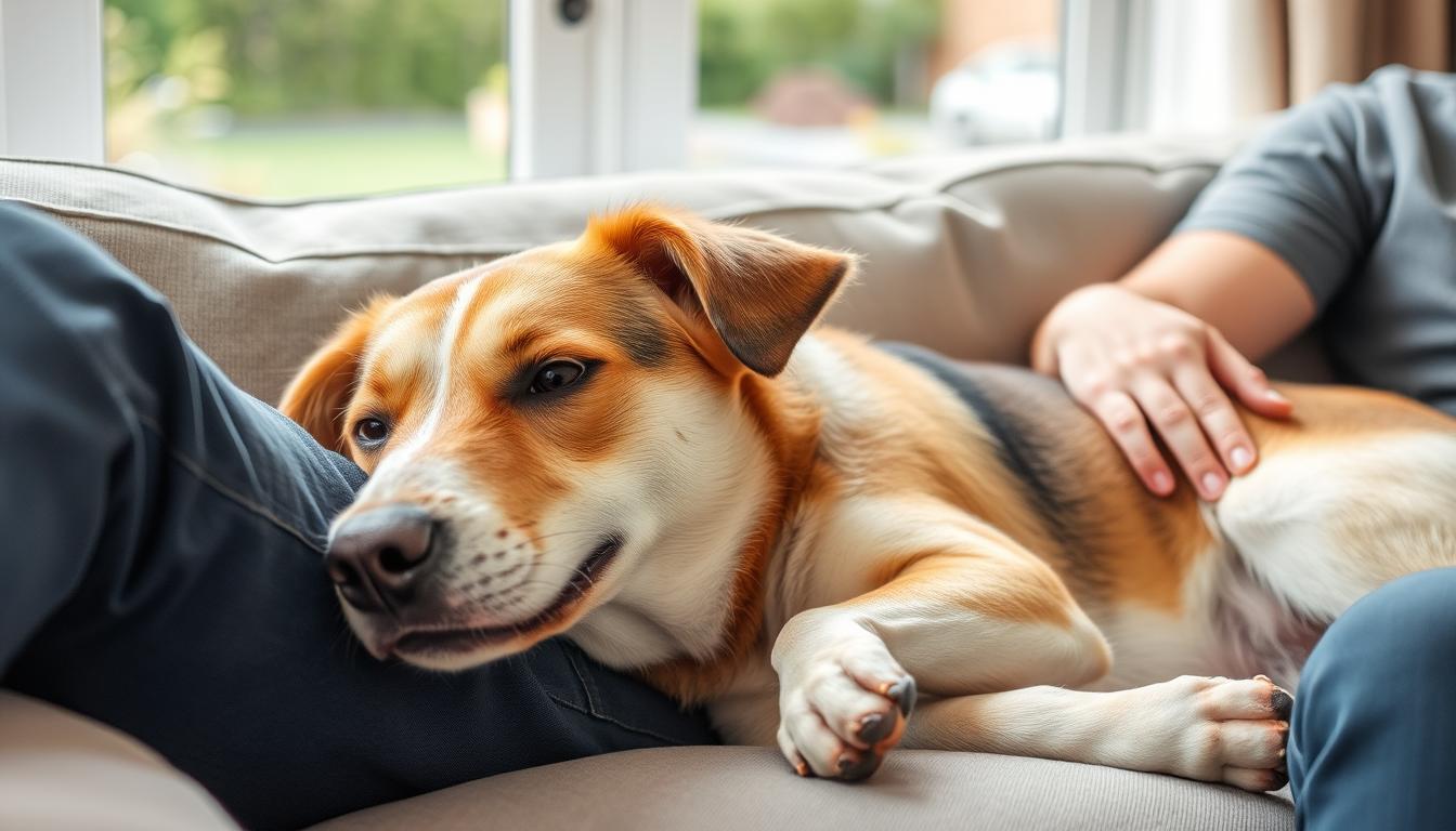 Happy, relaxed dog with owner showing the positive results of addressing stress effectively