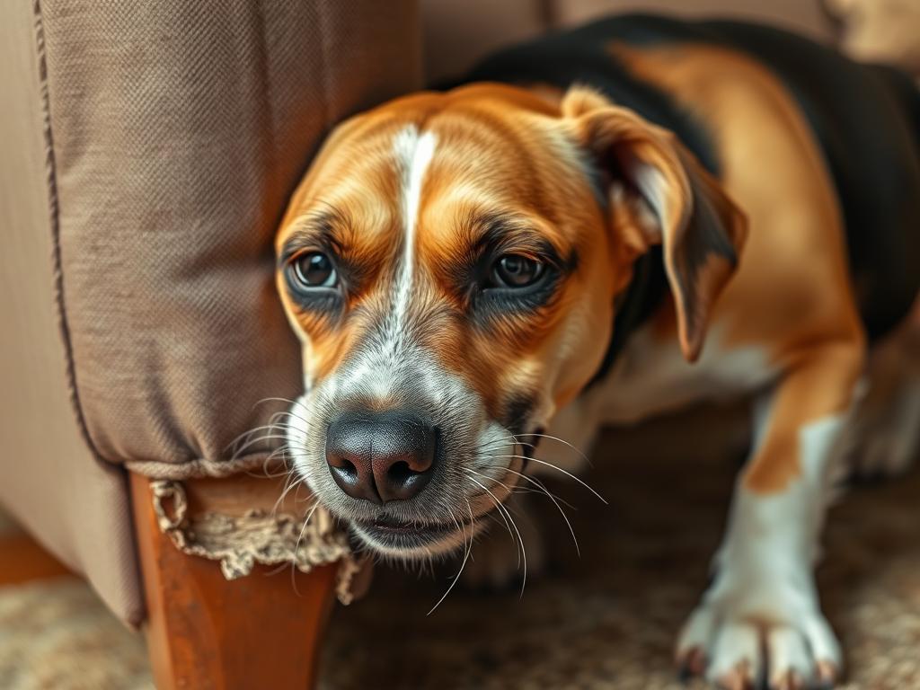 Dog chewing on furniture as a stress relief behavior