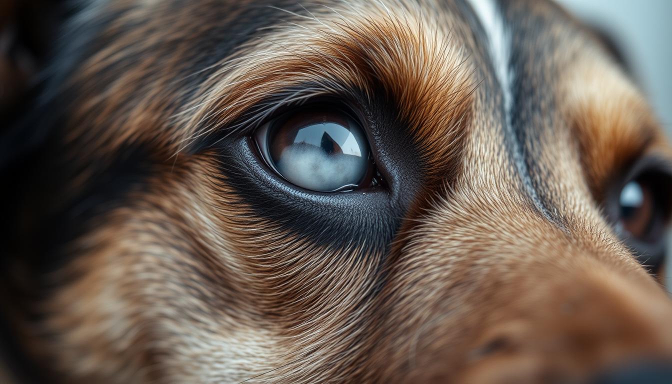Dog with cloudy eye showing signs of cataracts - common dog health problems