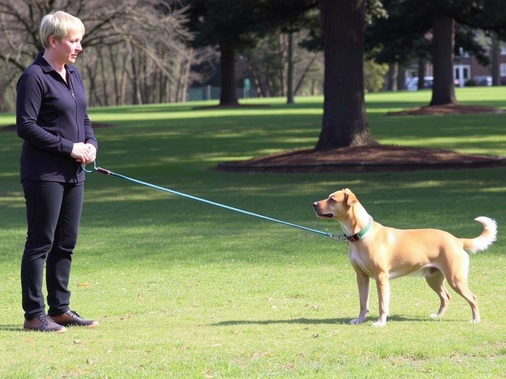 Demonstration of the 'Be a Tree' technique for a pulling dog