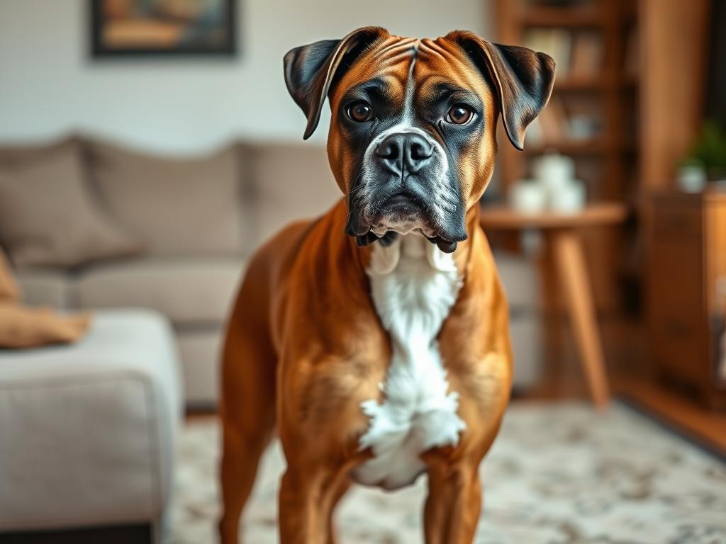 A Boxer standing protectively near a child, showing the combination of playfulness and loyalty that makes them one of the most loyal dog breeds