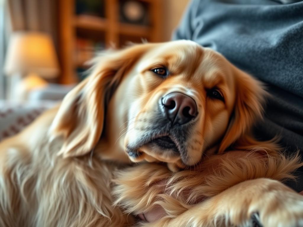 A Golden Retriever leaning affectionately against its owner, showing the emotional bond typical of the most loyal dog breeds