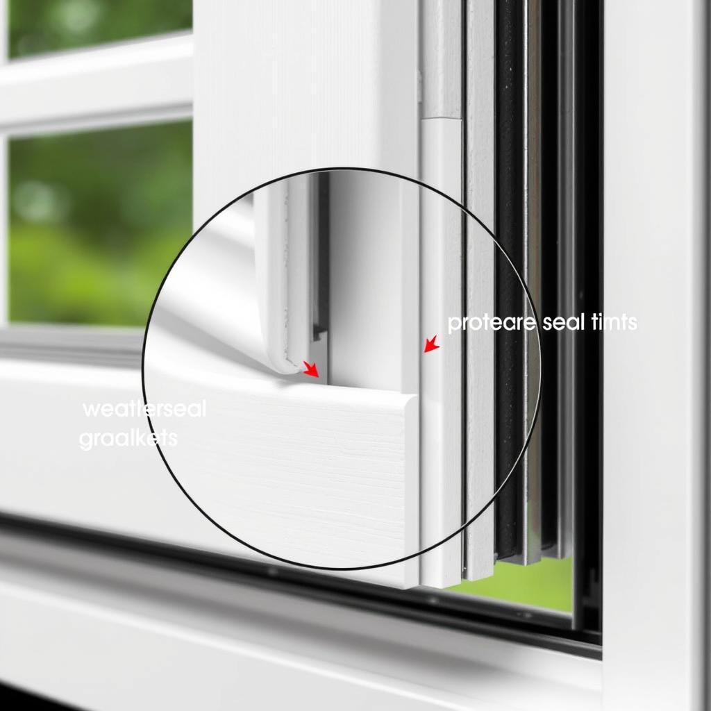 Flush casement window with weather seals showing protection from elements