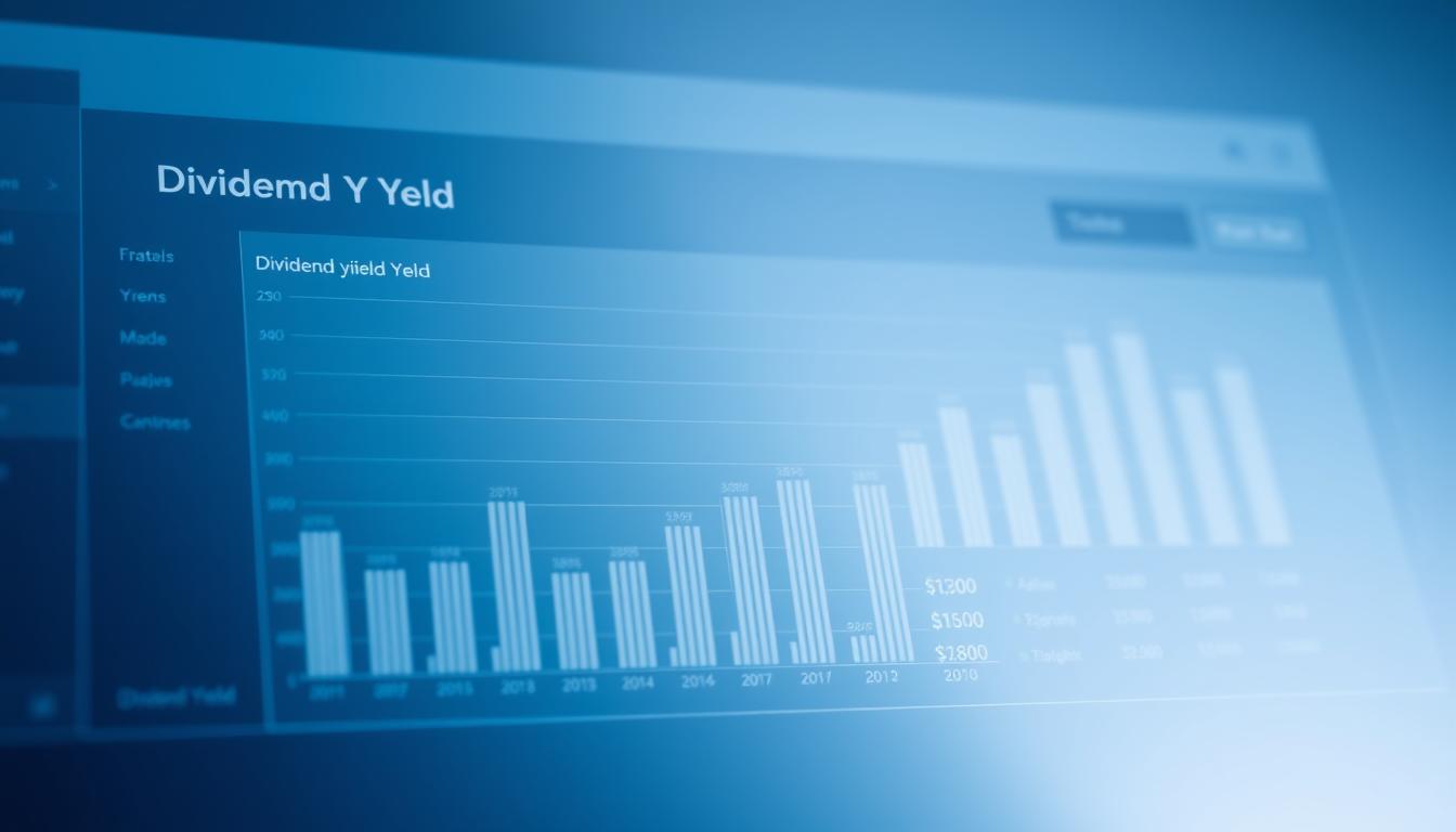 A detailed financial dashboard displaying a comprehensive "Dividend Yield" analysis. The foreground showcases a dynamic bar chart with meticulously labeled data points, highlighting the key dividend yield figures. The middle ground features a sleek, minimalist layout with clean typography and elegant infographic elements. The background subtly blends shades of blue and gray, creating a professional, data-driven atmosphere. The lighting is soft and diffused, casting a subtle glow on the dashboard, emphasizing the importance of the financial insights. The camera angle is positioned at a slight bird's-eye view, providing a comprehensive overview of the data visualization.