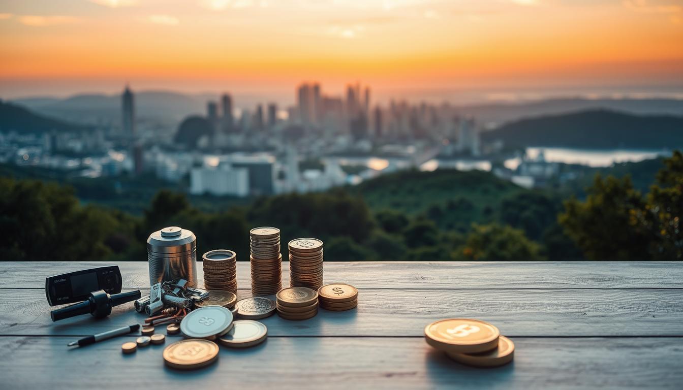 A serene, well-balanced scene depicting the stability and diversification of sectoral investing. In the foreground, a carefully curated portfolio of financial instruments representing various sectors - technology, healthcare, energy, and manufacturing - arranged harmoniously. The middle ground features a city skyline, symbolizing the interconnectedness of the economy, bathed in warm, golden-hour lighting. In the background, a tranquil, rolling landscape with lush greenery and a calming body of water, conveying the long-term, sustainable nature of sectoral diversification. The overall atmosphere exudes a sense of stability, security, and the promise of steady, reliable returns.